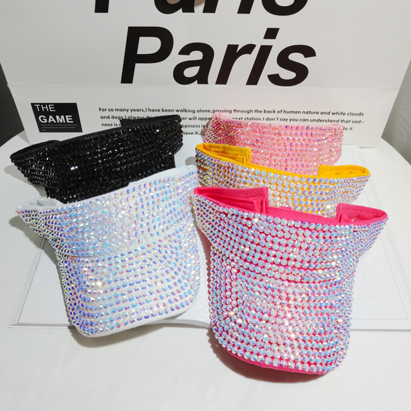 

Women Hats Summer Simple Empty Top Cap Luxury Sunhat Visors Ladies Caps Hip Hop Outdoor rhinestones Beach 220707, White