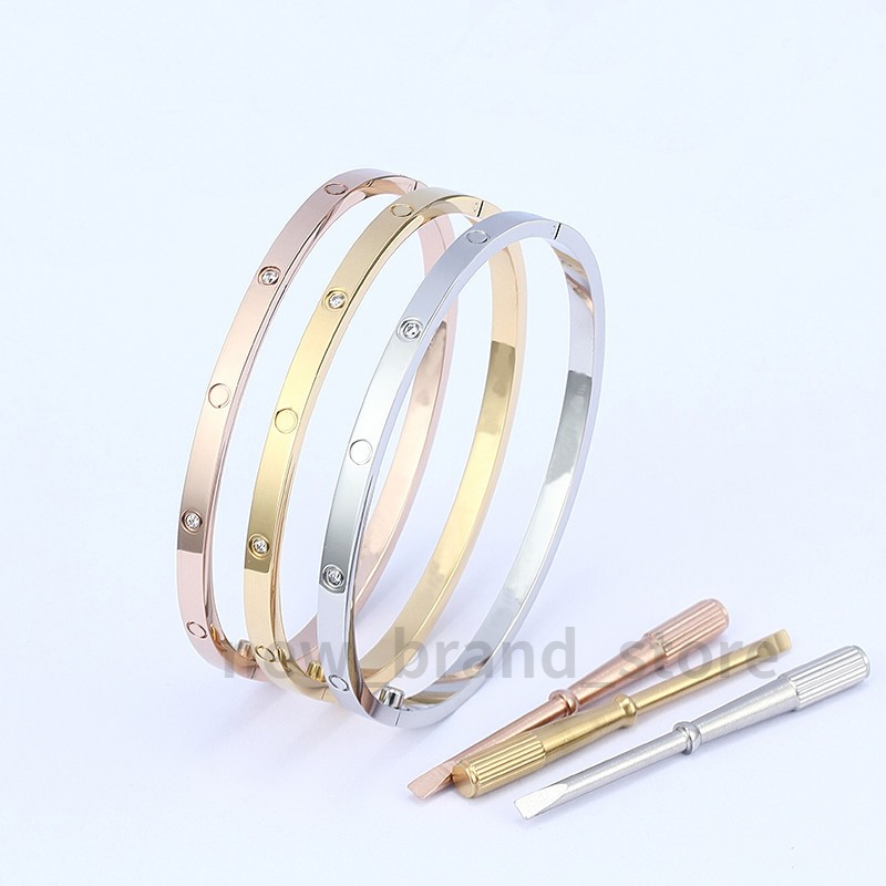 

4mm thin gold bracelets bangles For Women Titanium Steel lovers Bracelet 16-19cm bangle mens designer bracelets