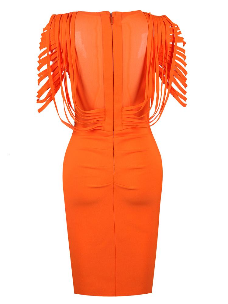 

Casual Dresses Elegant Tassel Midi Sexy Party Evening Club Bandage Dress For Women 2022 Summer Orange OutfitsCasual