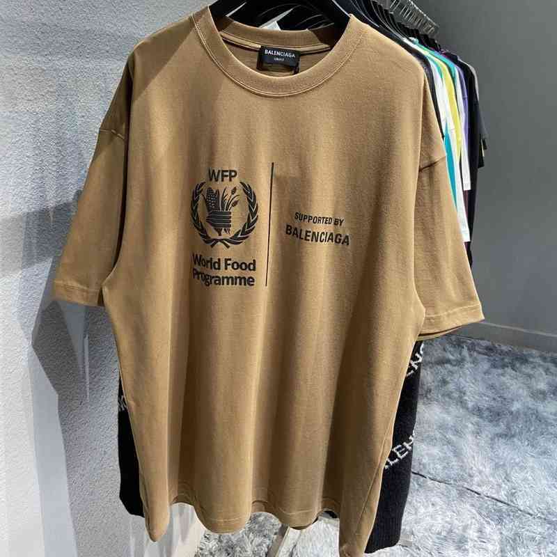 

balencaigass men t-shirts Correct the highest version of Paris B classic food WFP wheat print cotton short sleeve men' and women' loose T-shirt, Black