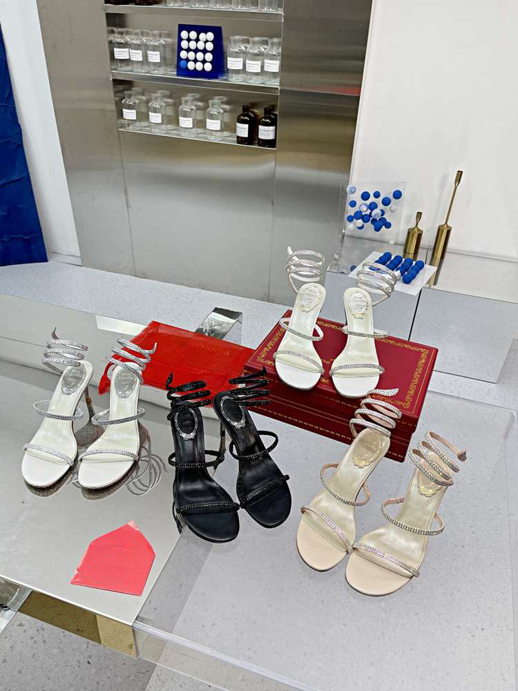 

2023 Famous brand women's Paris High-heeled sandals designer top quality fashion Creo Crystal Diamond party wedding shoes for women Classic luxury Slippers, Black