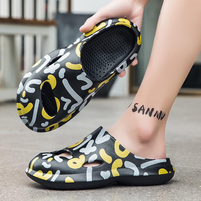 

Slippers Summer Men Pillow Cloud Slides Sandals Non-Slip Platform Soft Sole Designer Print Outdoor For Women AquaSlippers, Black