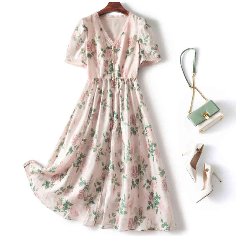 Women's Tracksuits European and American style foreign trade original order mall export label cutting high-end summer Tencel chiffon dress w-image-768735626