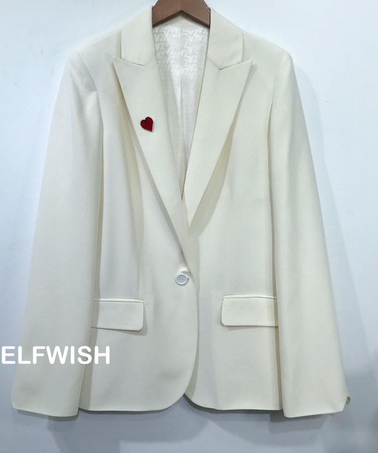 

Women's Suits & Blazers Woman White Blazer Single Button Long Sleeved Notched Collar With Heart Brooch Fashion Suit 2022, White pants