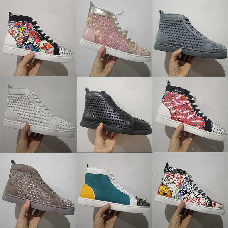 Men Women Designer Shoes Luxury Sneakers Spikes High Low Top Black White Light Blue Grey Suede Patent Leather Mens Flats Trainers Jogging