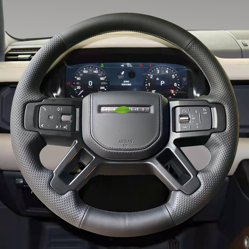 

For Land Rover Defender DIY Hand Sewn Steering Wheel Handle Cover Non Slip Breathable Black Leather Car Accessories