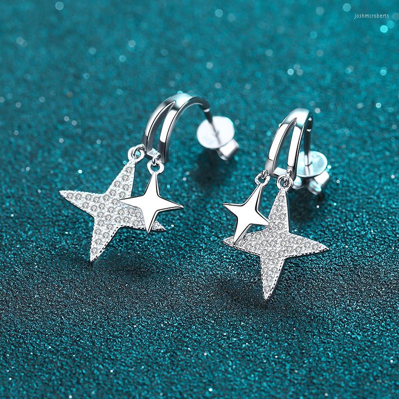 

Dangle & Chandelier Silver 925 Original Brilliant Cut 0.88 Carat Diamond Test Total D Color Moissanite Romantic Star Drop Earrings Gemstone