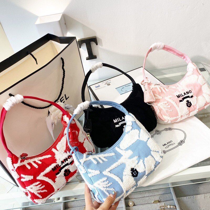 

2022 Luxury Designer Women Shoulder Bag Messenger Bags Purse Wallet re edition canvas Hobo underarm bag in embroidered twill Newest Series, Black