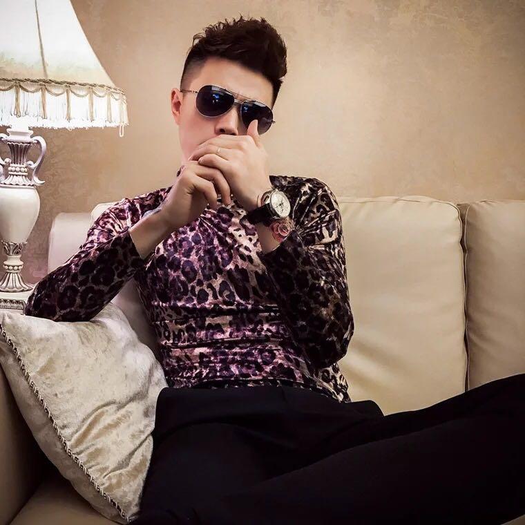 

Men's T-Shirts Personality Leopard T Shirt Mens Spring Cotton Summer Korean Tight Half-high Collar Men Bottoming Tshirt TopsMen's, Gray