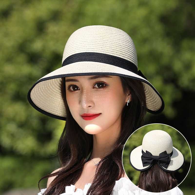 

Wide Brim Hats Women's Bucket Hat Sun Protection Summer Panama 2022 Cap Female Beach Removable Visor, White