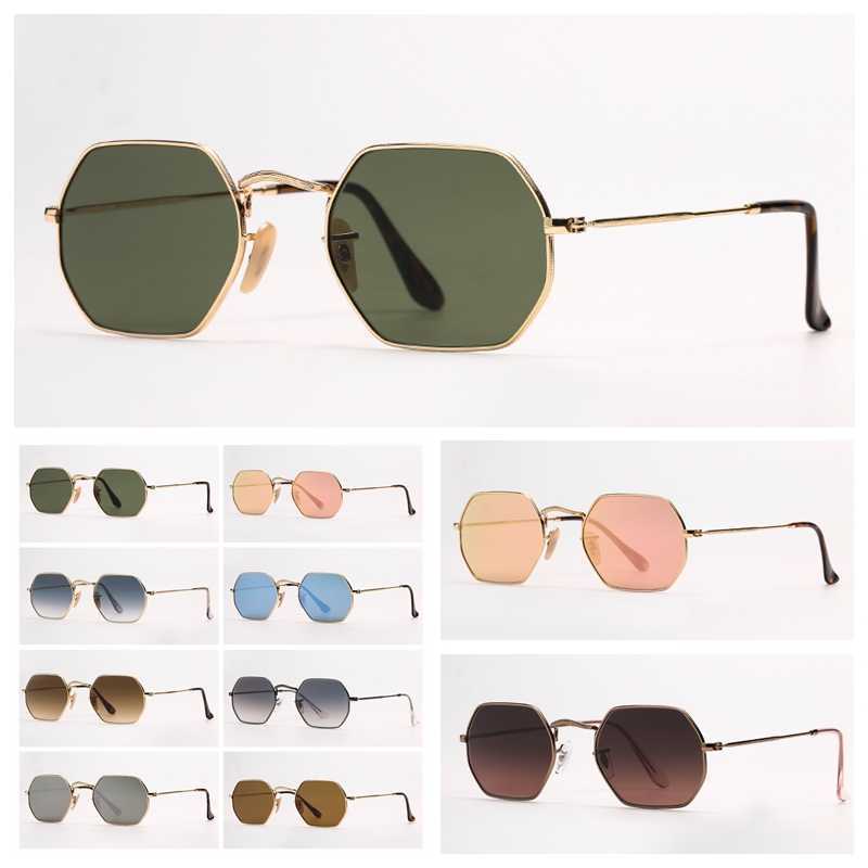 

Woman Octagonal Sunglasses Fashion Women Sunglasses Mens Sun Glasses Gold Frame Pink Mirror UV Protection Glass Lenses with Leather Case