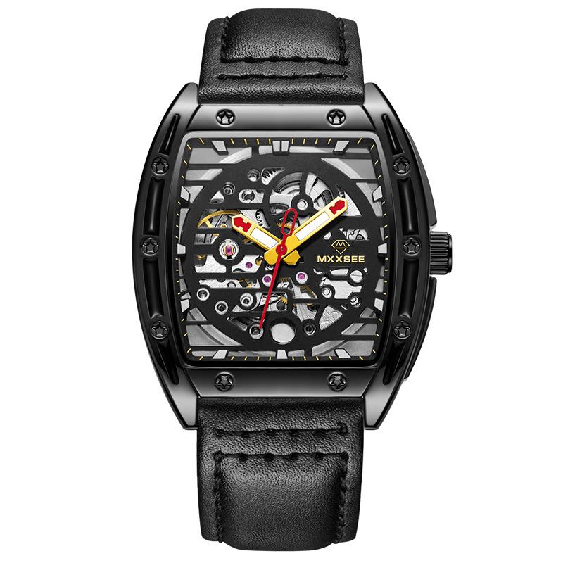 

Wristwatches Mens Automatic Watches Luxury Mechanical Wristwatch Fashion Tonneau Luminous Skeleton Waterproof Leather Strap RelogioWristwatc, Men watch 4