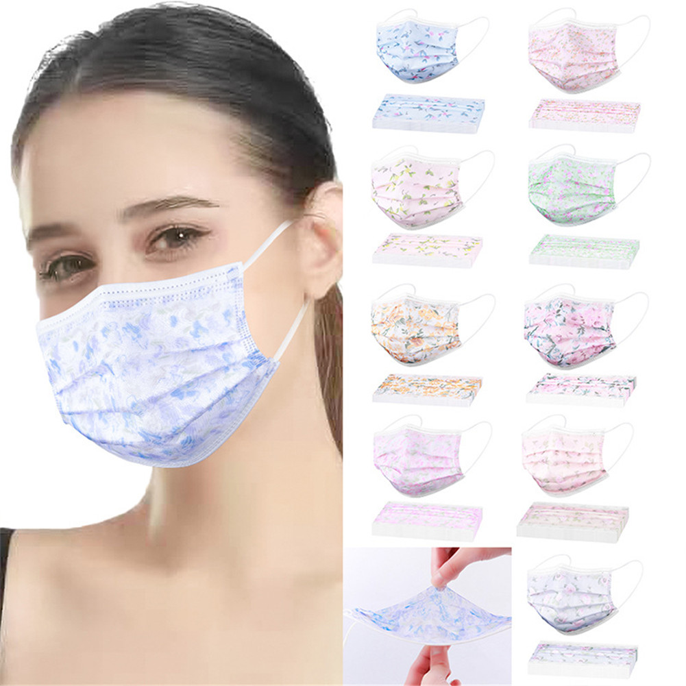 

Lace Disposable Face Masks Breathable 4-Ply Non-Woven Cup Dust Masks with Elastic Earloop for Adults Flower Printed