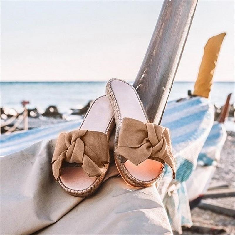 

Slippers 2022 Fashion Slides Women Torridity Bow Sandals Indoor Outdoor -Flops Beach Shoes Female Plus Size 35-43, Beige