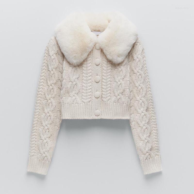 

Women' Knits & Tees Fashion Artificial Fur Down Sweater Women Elegant Long-sleeved Solid Color Short Ladies Knitted Cardigan Depe22, White sweater