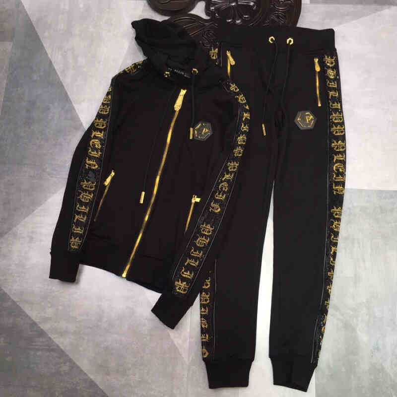 

Fall Men's Set Hooded Tracksuits Zipper Hot Drill Letters Pp Hoodie Casual Pants Suit Black 3XL