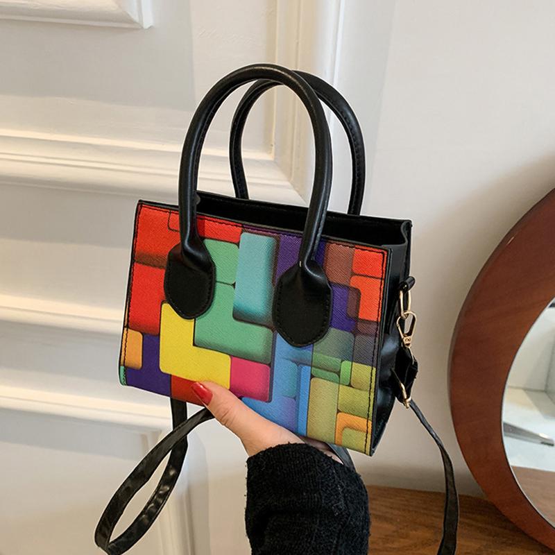 

Evening Bags Fashion Small Square Shoulder For Women Hit Color Rainbow Crossbody Messenger Bag Lady Phone Purse Handbag ClutchEvening, Black