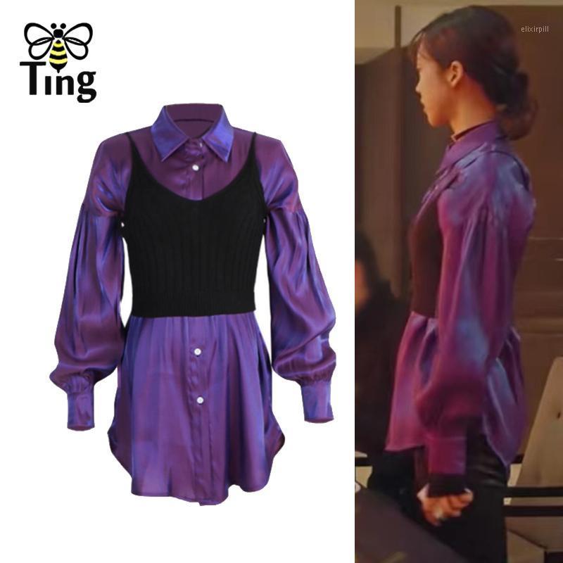 

Women' Blouses & Shirts Tingfly Penthouse Drama Clothes Korean Fashion Women Long Tank Casual Blusas Spring Autumn Trenday Female Tops, Purple