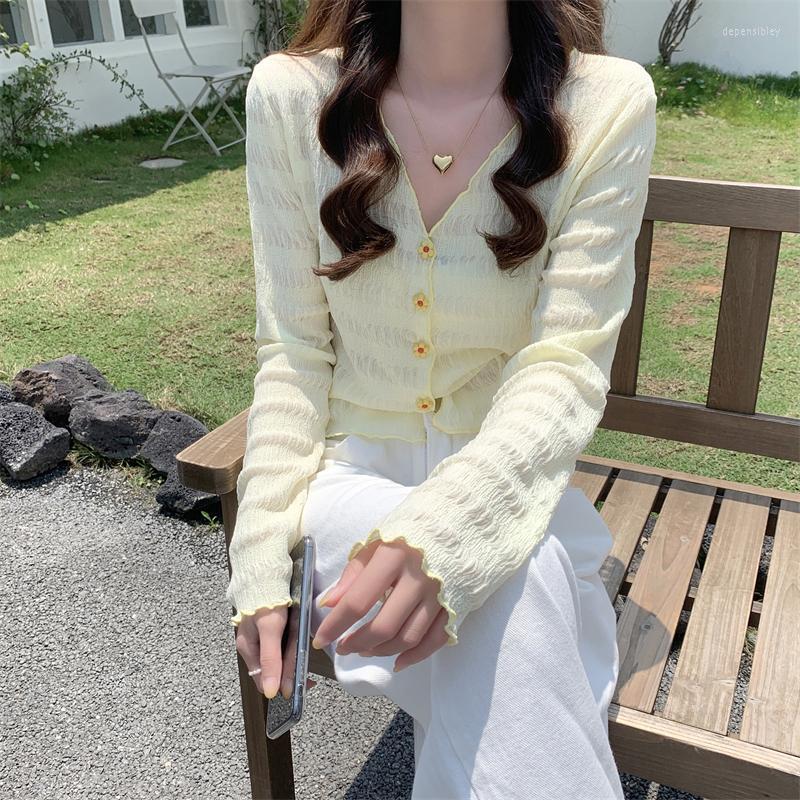 

Women's Knits & Tees Girls Thin Knitted Summer Sweater Shirts Full Sleeve Women Simple Crop Top Solid Stretchy Slim Cardigan For Female Depe, Blue