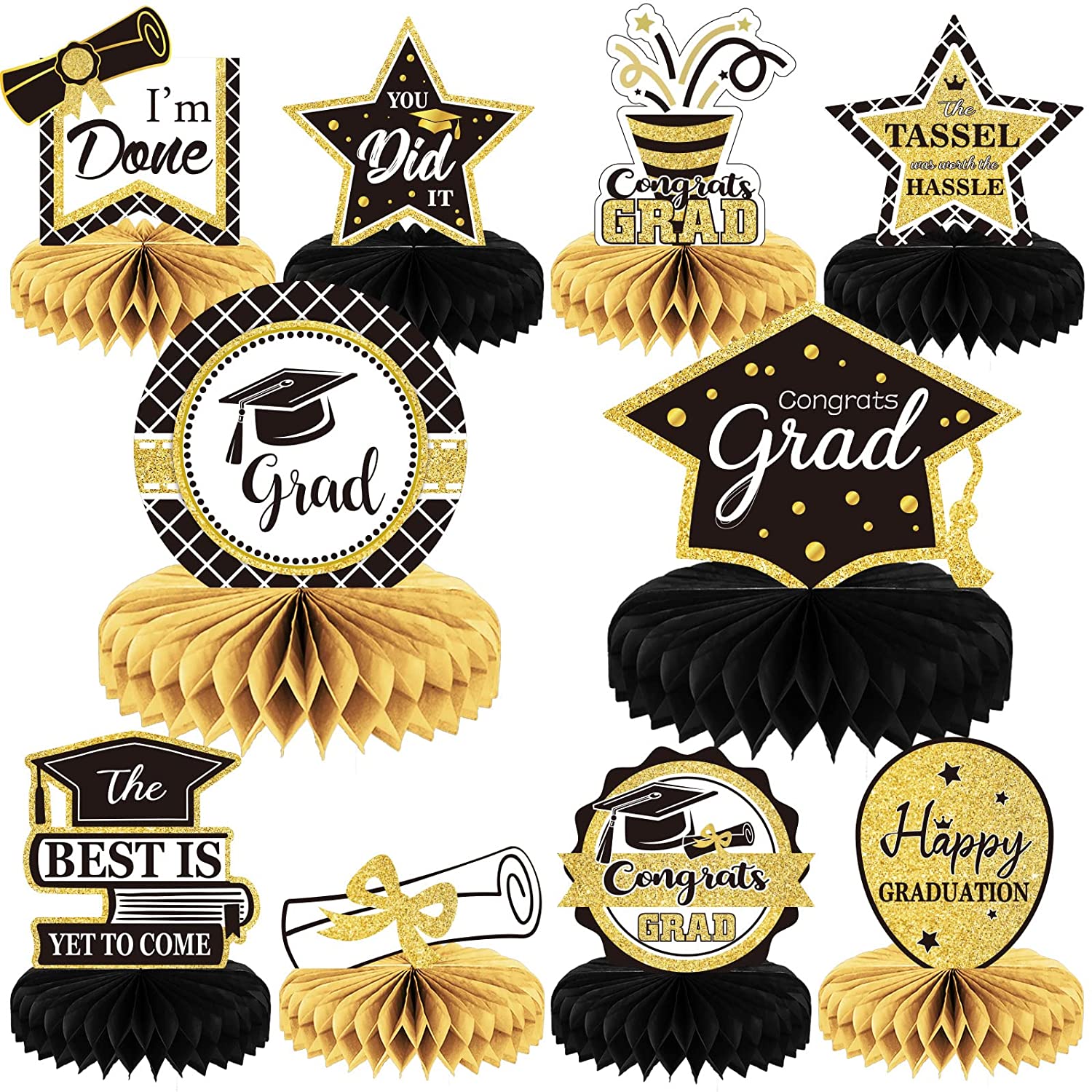

Graduation Party Decorations Congrats Grad Honeycomb Centerpieces Congratulate Graduation Table Toppers Favor Supplies 10PCS Class