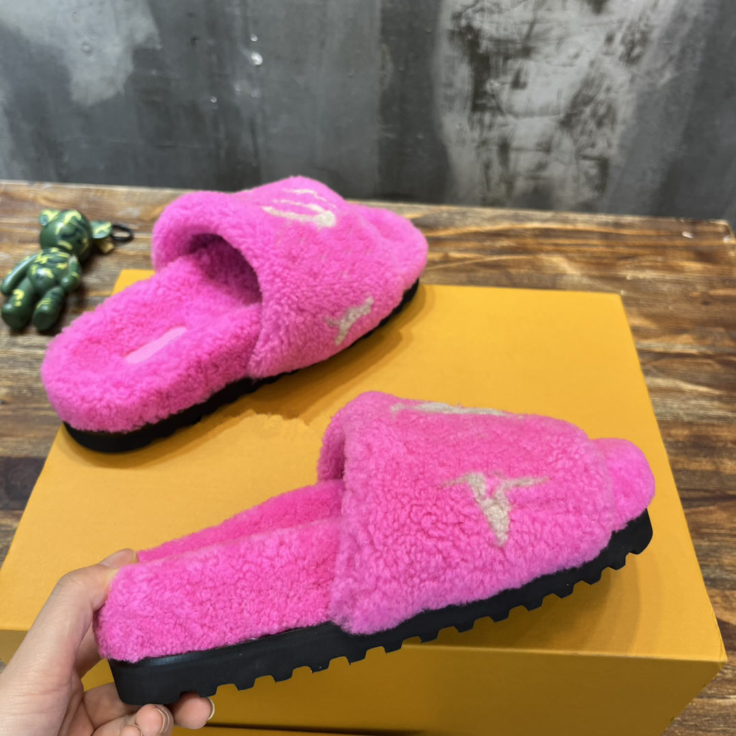 

Magnetic Paseo Flat Mule Slides Designer Womens Fur Plush Sandals Furry Slippers Wool Woolskin Sandal Fashion Classic Slide Top Quality Size 35-42, Customize