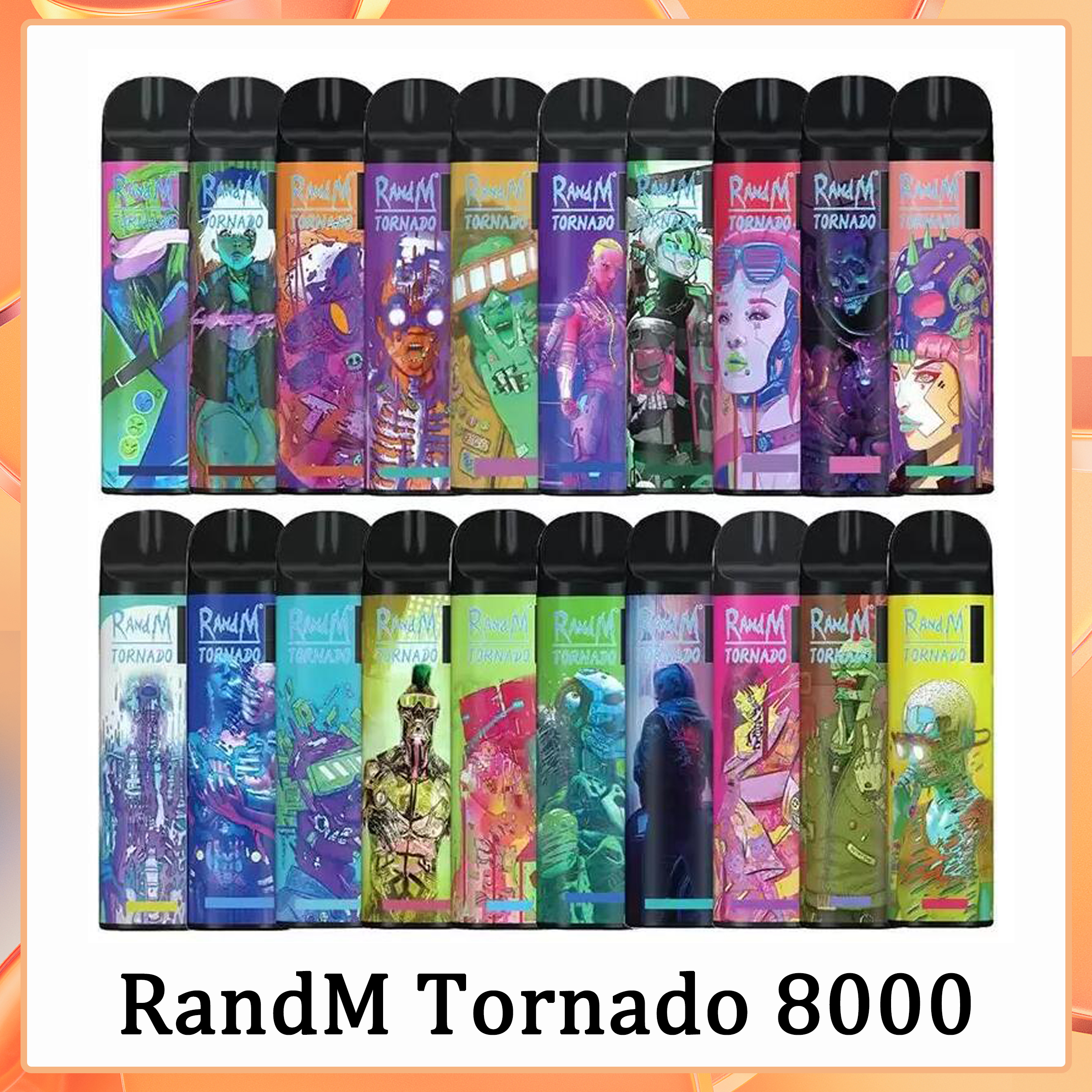 

100% Authentic RandM Tornado 8000 Puffs Disposable E Cigarettes Vaporizer 16ml Device 1000mAh Rechargeable Battery Airflow Control MESH COIL Vape Pen 20 Colors