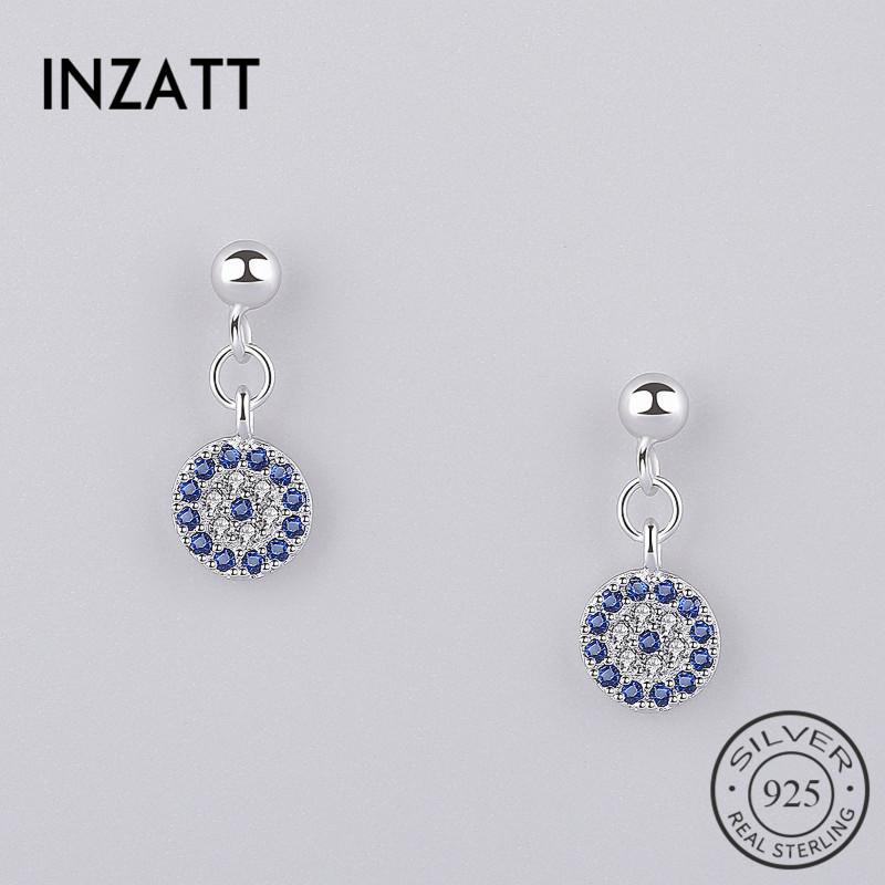 

Dangle & Chandelier INZAReal 925 Sterling Silver Trendy Blue Eyes Zircon Crystal Round Drop Earrings For Women Party Fine JewelryDangle