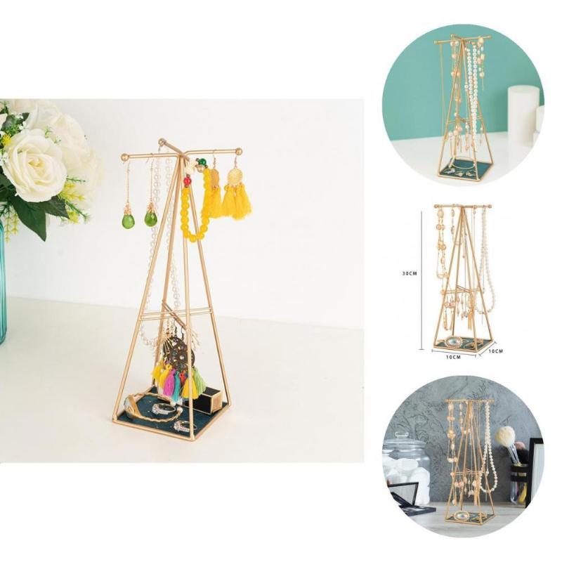 

Jewelry Pouches Bags Golden Fancy Desk Necklace Earring Hooks Bracelets Holder Sturdy Organizer Smooth Surface For BedroomJewelry