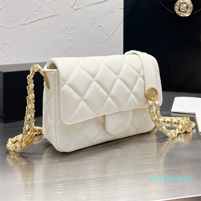 

DesigneMini Square Flap Bag Caviar Calfskin Gold Metal Coins Leather Chain Classic Quilted Plaid French Designer Luxury Ladies One Shoulder, Black