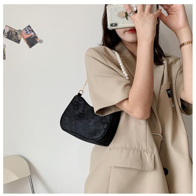 

Evening Bags Fashion Women Lace Bag Casual Small Purse Handbag Flower Pearl Shoulder Underarm Zipper Vacation Travel, Black