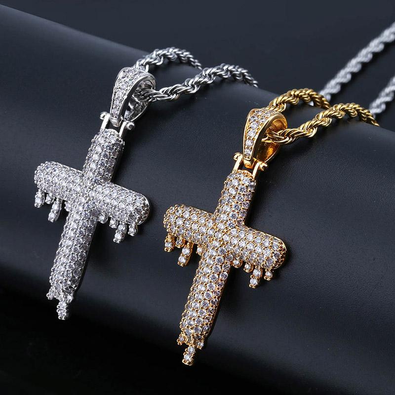 

Pendant Necklaces Luxury Gold Shiny Cross Pendants Micro Paved CZ Stone Bling Out Men Hip Hop Rapper Jewelry Prayer GiftPendant PendantPenda