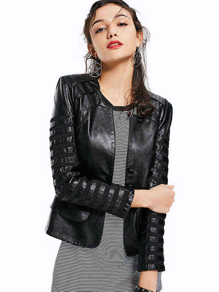 

Fmfssom Spring New Patchwork Lace Faux Leather Jacket With Long Sleeves Black Soft Pu Jacket Zipper Design Motorcycle Windproof Runner J220727