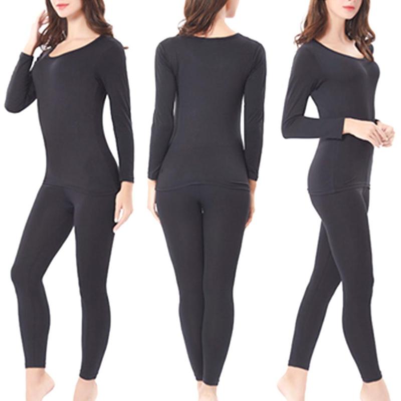 

Women's Thermal Underwear Outfit Set For Woman Autumn Winter Warm Blouse Top Long Pants Women Black Xxl
