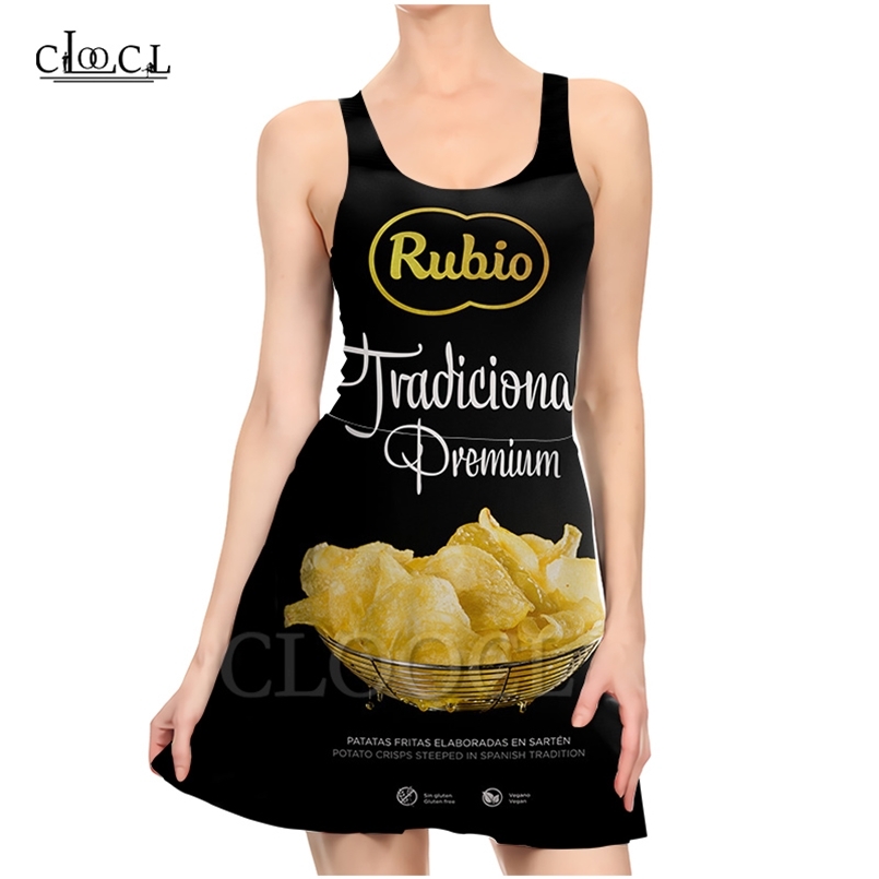 

est Delicious Potato Chips 3D Print Summer Dresses Casual for Women Dress Sleeveless Party Sexy Slim Beach Dress 220617, Dress women 1