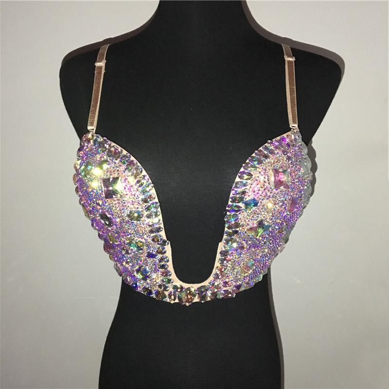 

Women' Tanks & Camis Sexy Shiny Diamante Women Deep V Neck Spaghetti Strap Gems Rhinestone Backless Fashion Bra Crop Tops Clubwear Camisole, Design 2