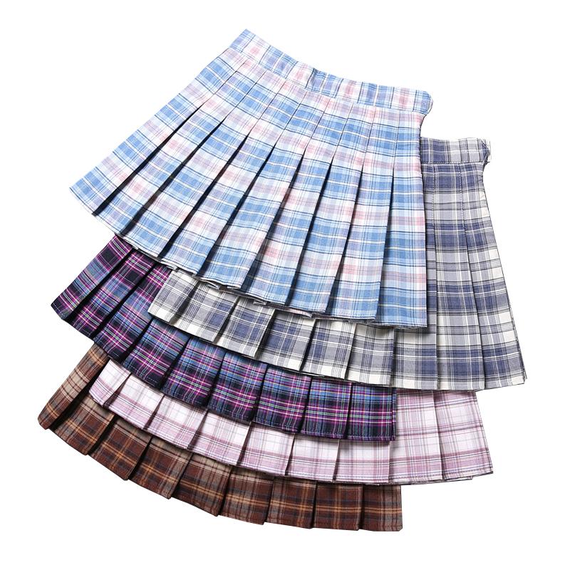 

Skirts Women Pleat Skirt High Waist Harajuku Preppy Style Plaid Mini Cute Japanese School Uniforms Jupe Kawaii Saia FaldasSkirts, Beige