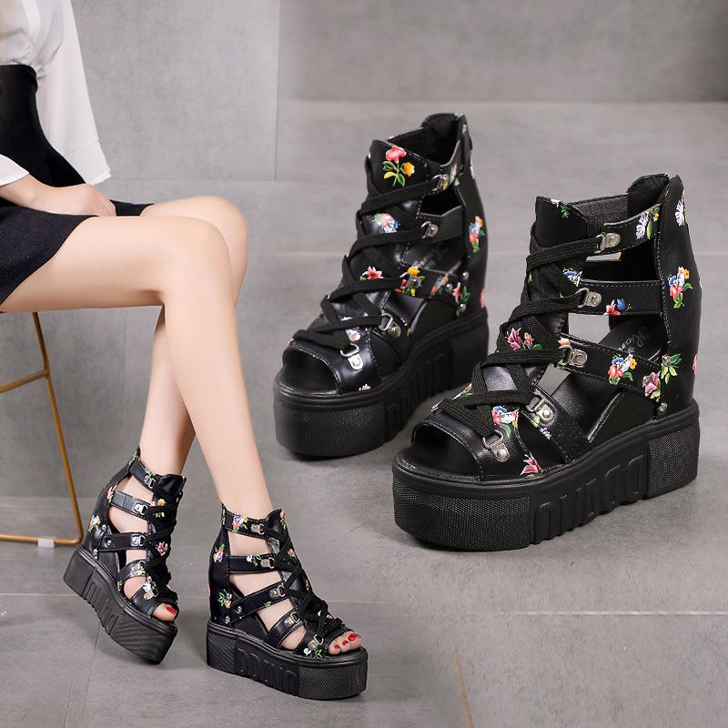 

Sandals Women Platform Fashion Print Casual Sport Wedges High Heels Female Shoes 2022 Summer Lace Up Lady Sandalias MujerSandals, White