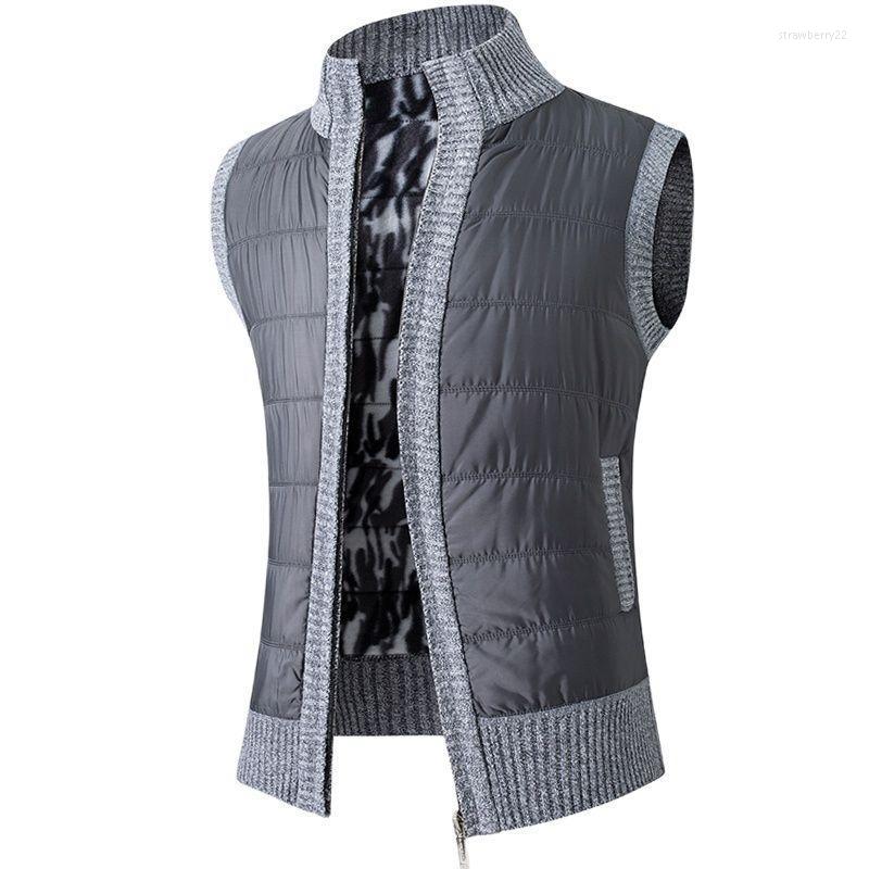 

Men's Vests Outdoor Stand Collar Fleece Vest Jacket Fall Winter Casual Veste Hommes Fashion Patchwork Sleeveless Knitted Sweater Stra22, Dark grey