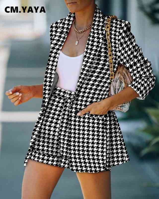 

Cm Yaya Autumn Winter Street Women Set Long Sleeve Blazer And Shorts Suit Office Lady Tracksuit Two Piece Set Fitness outfits J220813, White