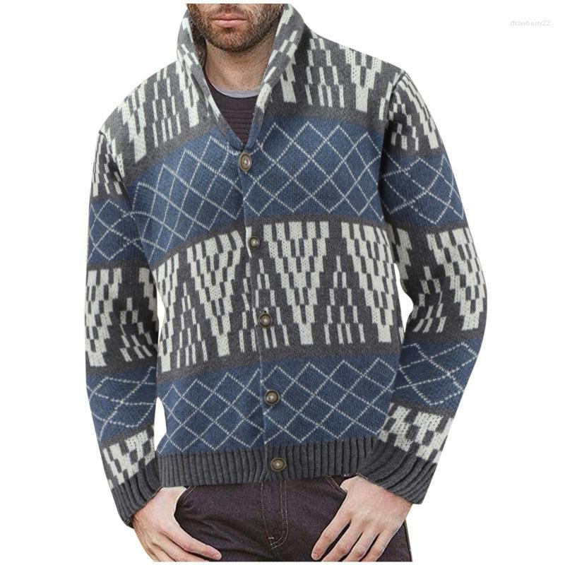 

Men's Vests Trendy Winter Jacket Hooded And Autumn With Retro Striped Pockets Sweater Long-sleeved Knitted Warm Coats & Stra22, Blue