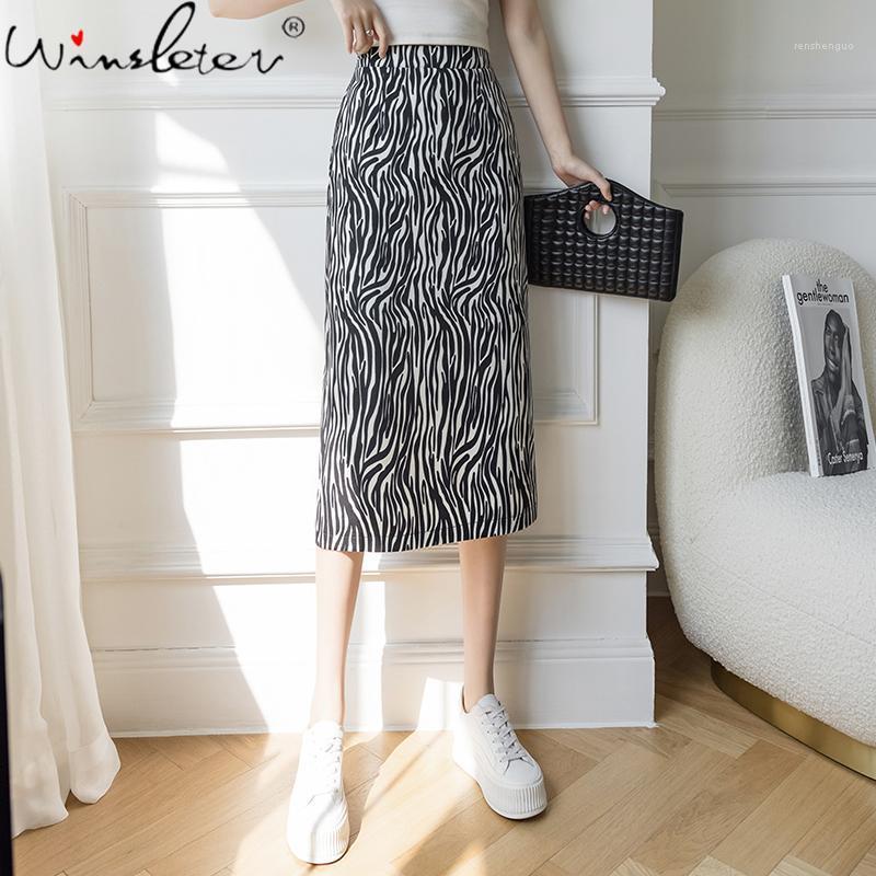 

Skirts Summer 2022 Zebra Skirt Women Girls Bottoms High Waist Side Zipper Stretchy Back Slit With Lining Mid-Calf Midi B15409A, Zebra pattern skirt