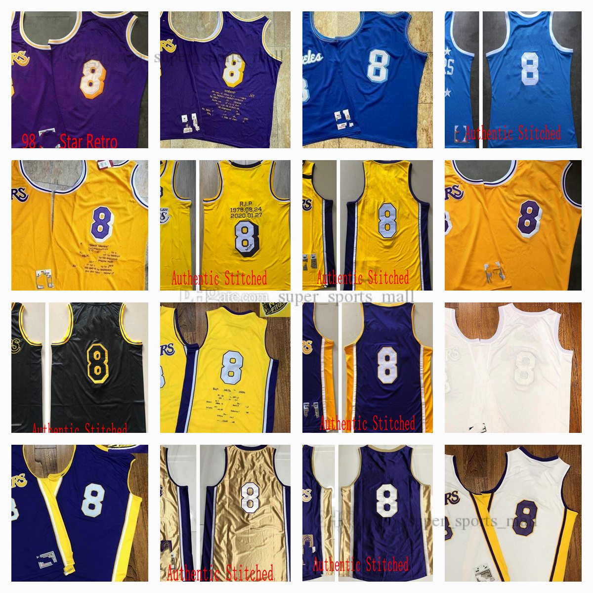 

Dense Embroidery Retro Mitchell and Ness Basketball Jerseys #8 Jersey Yellow White Black Blue Man Size S-XXL, As picture