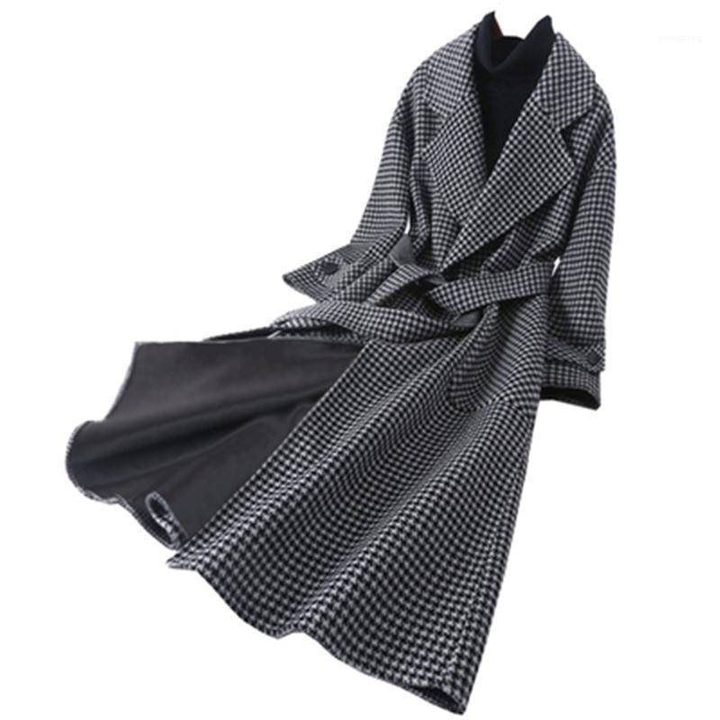 

Women's Wool & Blends Plus Size Plaid Woolen Coat 2022 Autumn Winter Fashion Loose Slim Mid-Length Thick Tide H1117, Photo color