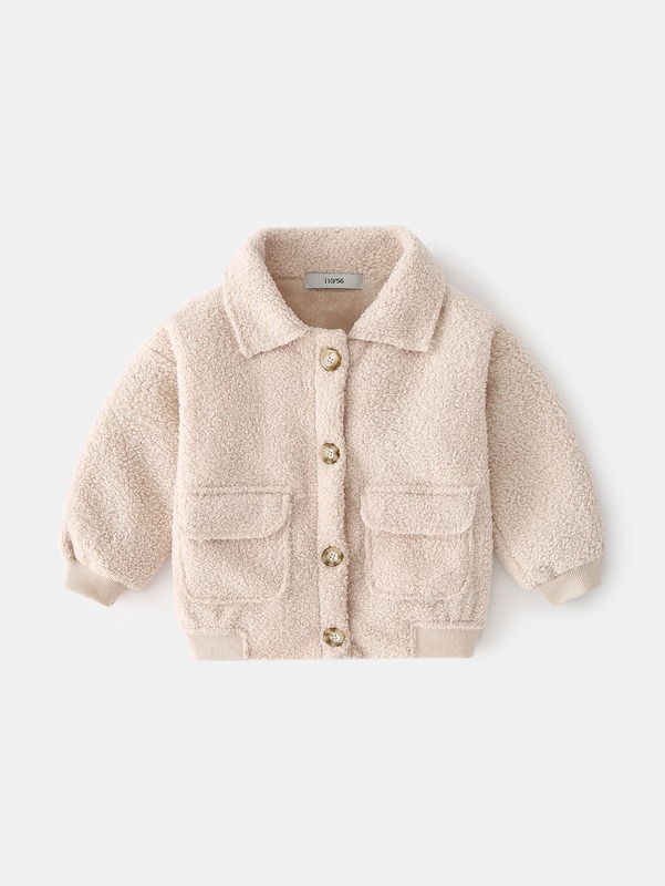 

Toddler Boys Button Up Flap Pocket Shearling Jacket SHE, Beige