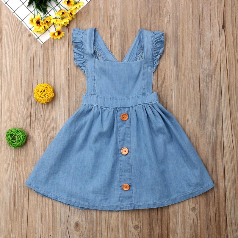 

Girl's Dresses Cute Toddler Kids Baby Girls Princess Party Dress Button Denim Backless Bandage High Waist Summer Sundress For 1-6YearsGirl's, As pic