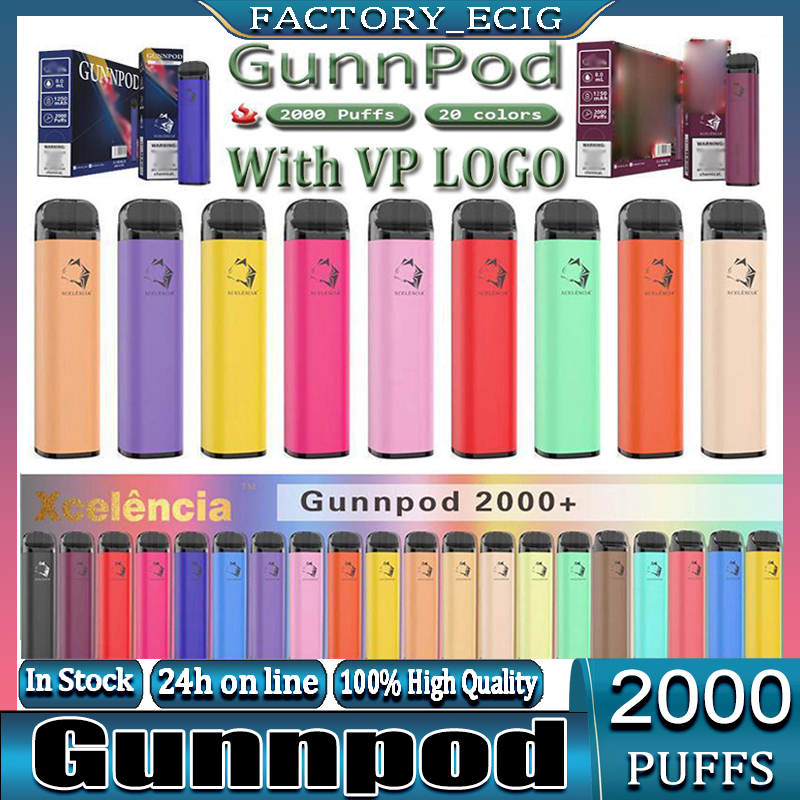 

GUNNPOD Disposable Vape 1250mAh Battery 2000 Puffs E Cigarette Deivce 18350 8ml Vaporizer Starter Kit 25 Colors Pen Pod PUFF Gunpod