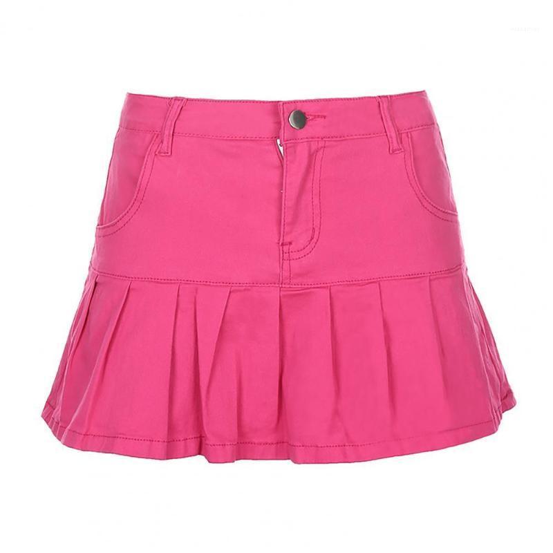 

Skirts Mini Skirt High Waist Pleated Denim Women Solid Color Stretchy A Line For Party, Light blue