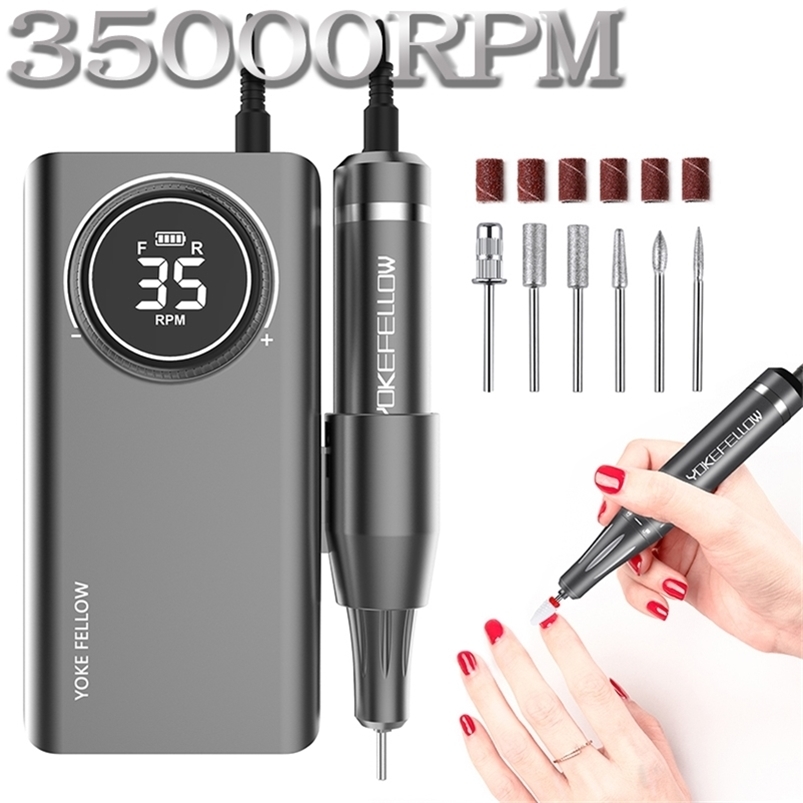 

35000RPM Portable Electric Nail Drill Manicure Machine For Acrylic Gel Polish Nails Sander Rechargeable Nail Art Salon Equipment 220711