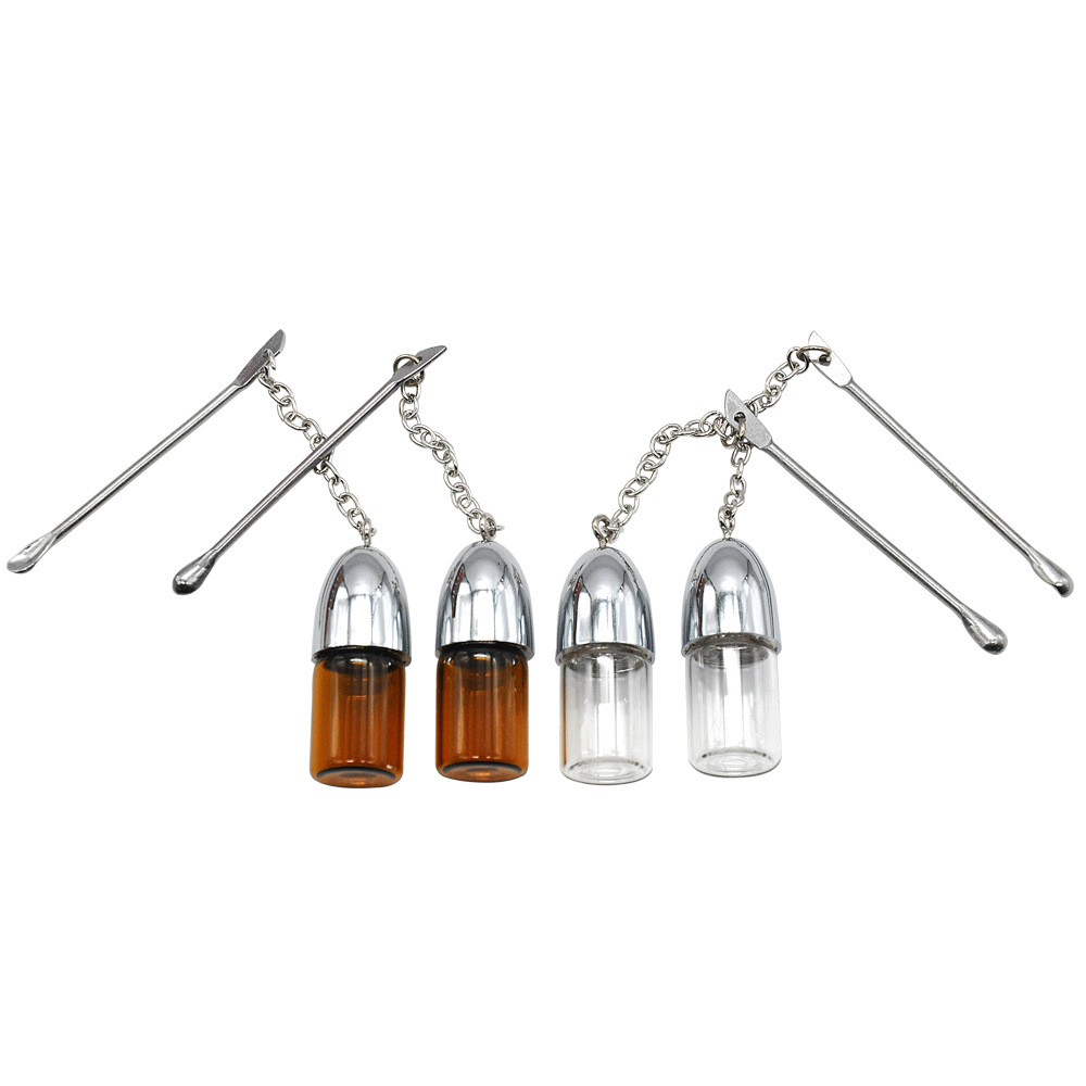 

Smoking Accessories Glass Empty Snuff Bottle With Metal Spoon Snorting Snorter Bullet Container Storage Dispenser Pill Case