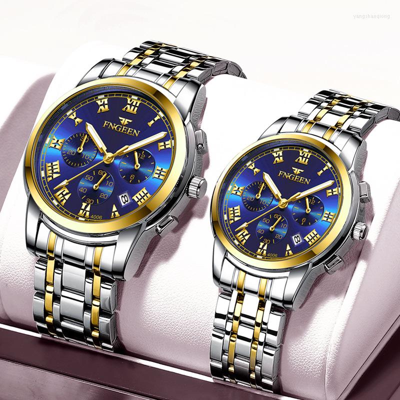 

Wristwatches Stainless Steel Watch For Men Luxury Fashion Round Shape Quartz Womens Watches Gold Blue Parejas Regalos Casual Ladies Wristwat